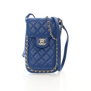 Chanel Blue Lambskin CC Chain Phone Holder